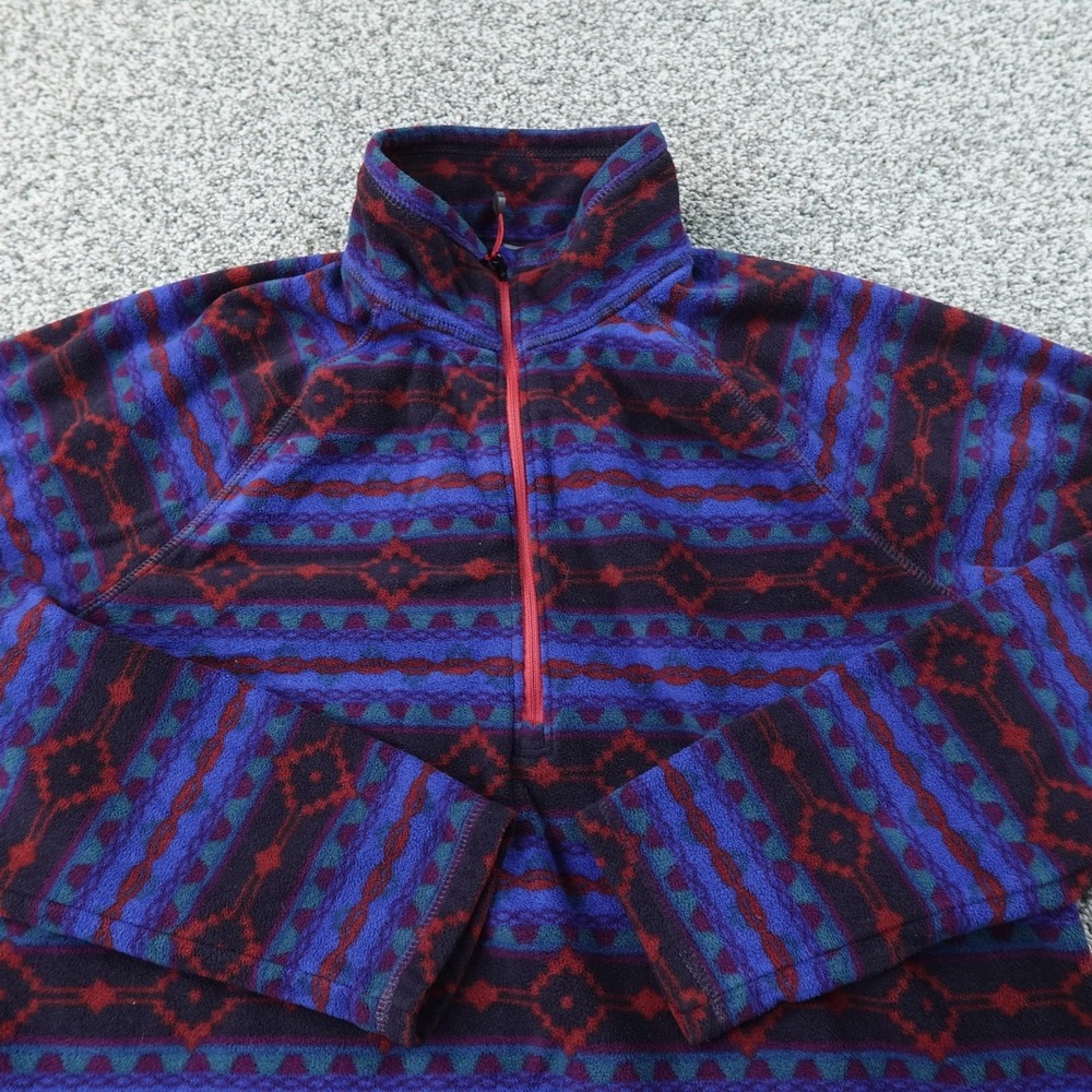 Eddie Bauer Sweater Womens L Blue Western Aztec Rodeo Fleece 1/4 Zip‎ Sweatshirt